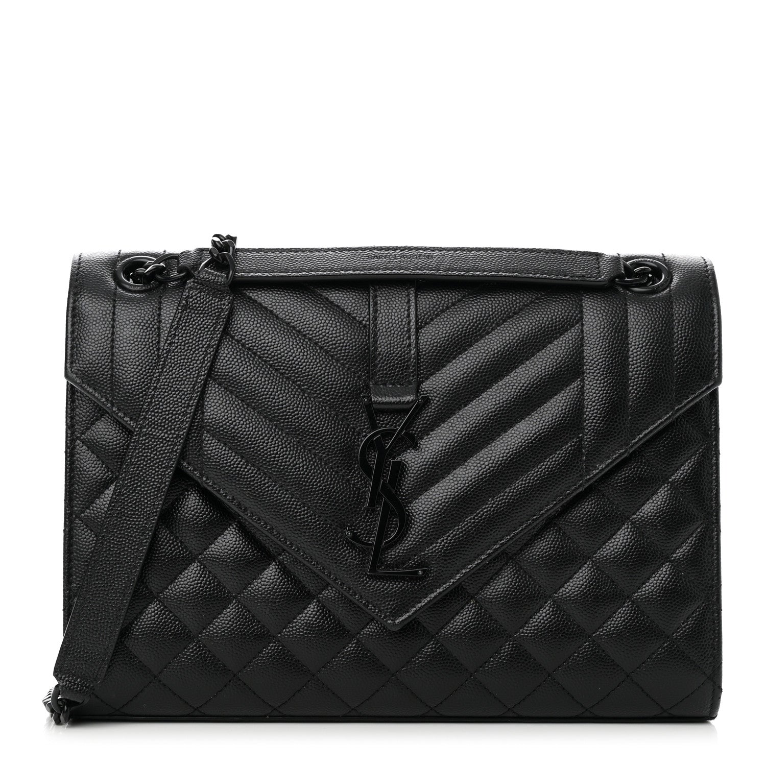 Saint Laurent Grain De Poudre Textured Mixed Matelasse Triquilt Medium Monogram Monochrome Satchel Black 1 of 8