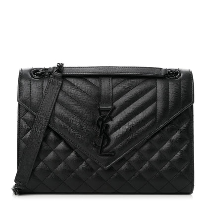 Saint Laurent Grain De Poudre Textured Mixed Matelasse Triquilt Medium Monogram Monochrome Satchel Black 1 of 8