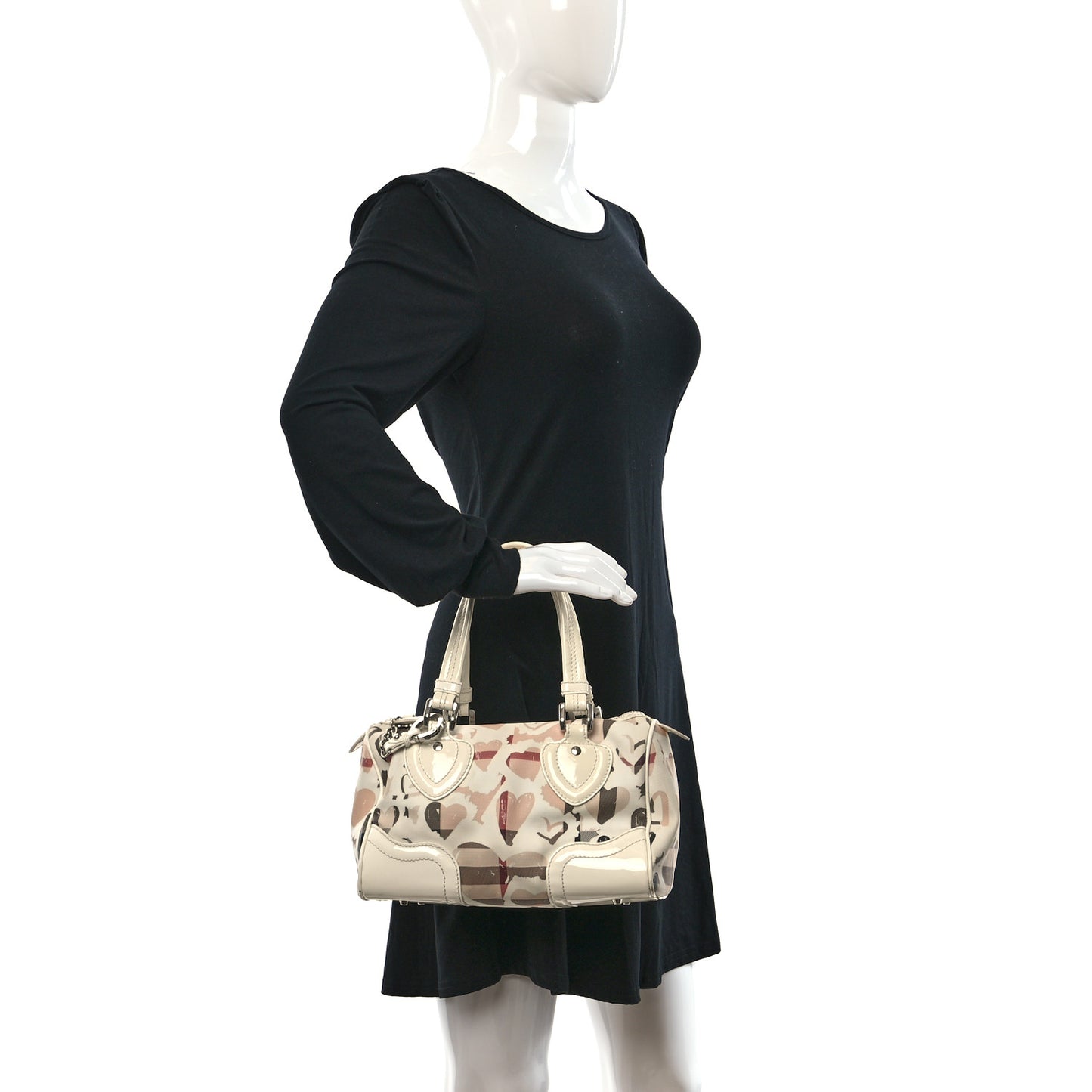 Patent Nova Check Heart Small Chester Bowling Bag White