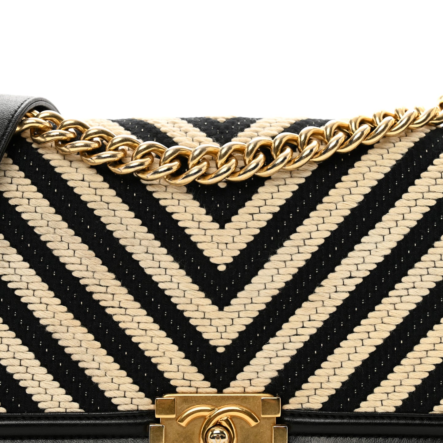 Fabric Chevron Braided Medium Boy Flap Black White