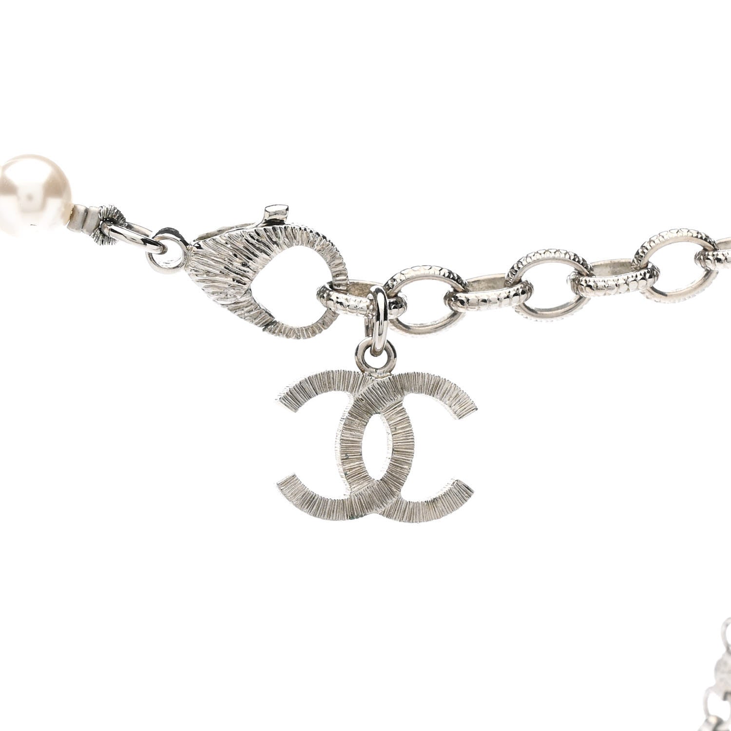 Chanel Pearl Crystal CC Choker Necklace Silver Pearly White 6 of 7