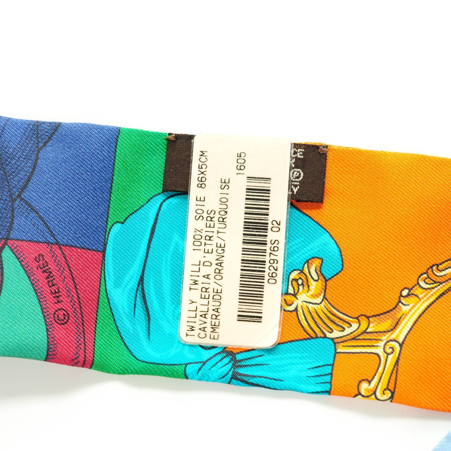 Hermes Silk Cavalleria D'Etriers Twilly Emeraude Orange Turquoise 3 of 5