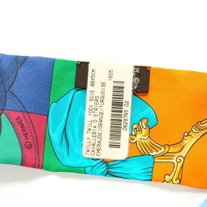 Hermes Silk Cavalleria D'Etriers Twilly Emeraude Orange Turquoise 3 of 5