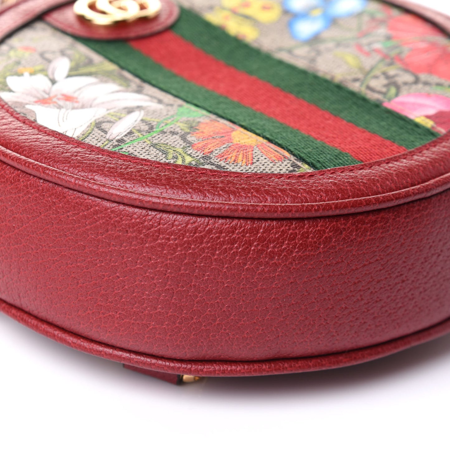 GG Supreme Monogram Web Flora Mini Ophidia Round Backpack Red