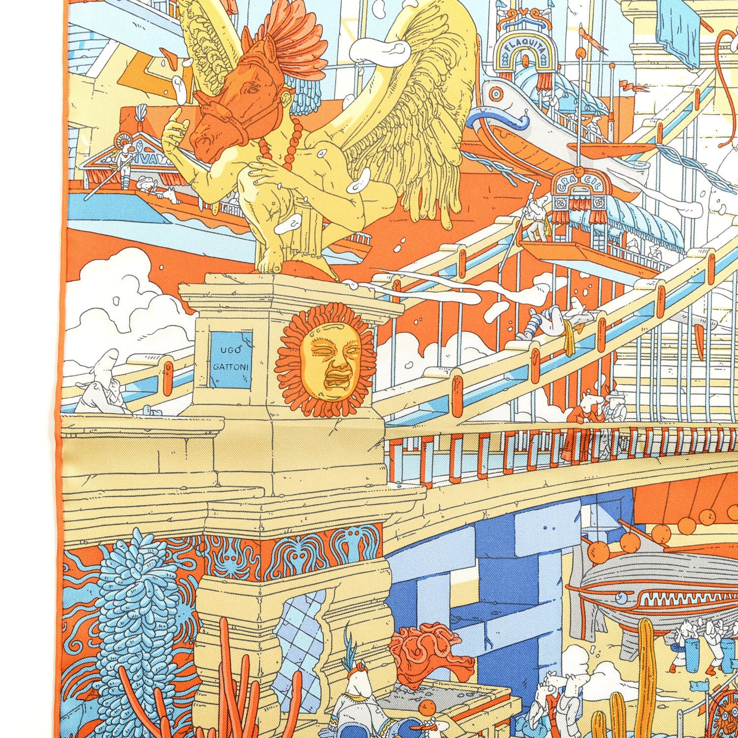 Hermes Silk La Legende Du Cheval Scarf 90 Orange Ciel Beige 2 of 5