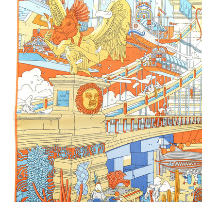 Hermes Silk La Legende Du Cheval Scarf 90 Orange Ciel Beige 2 of 5