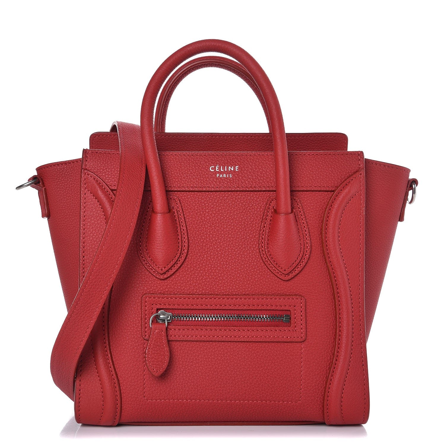 Celine Drummed Calfskin Nano Luggage Red 1 of 8