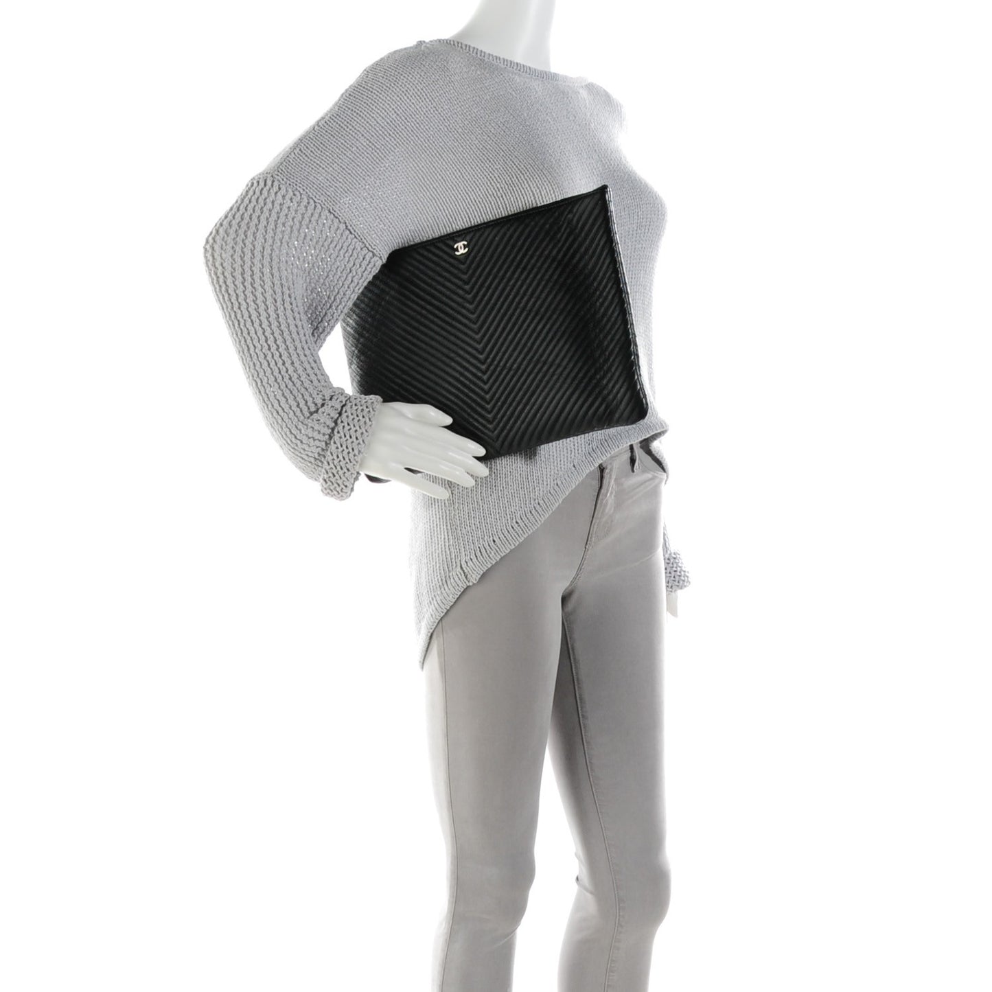 Caviar Chevron Large Cosmetic Case Black