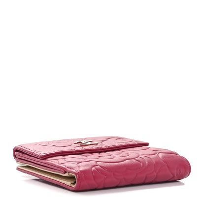 Chanel Lambskin Camellia Embossed Compact French Flap Wallet Pink 4 of 10