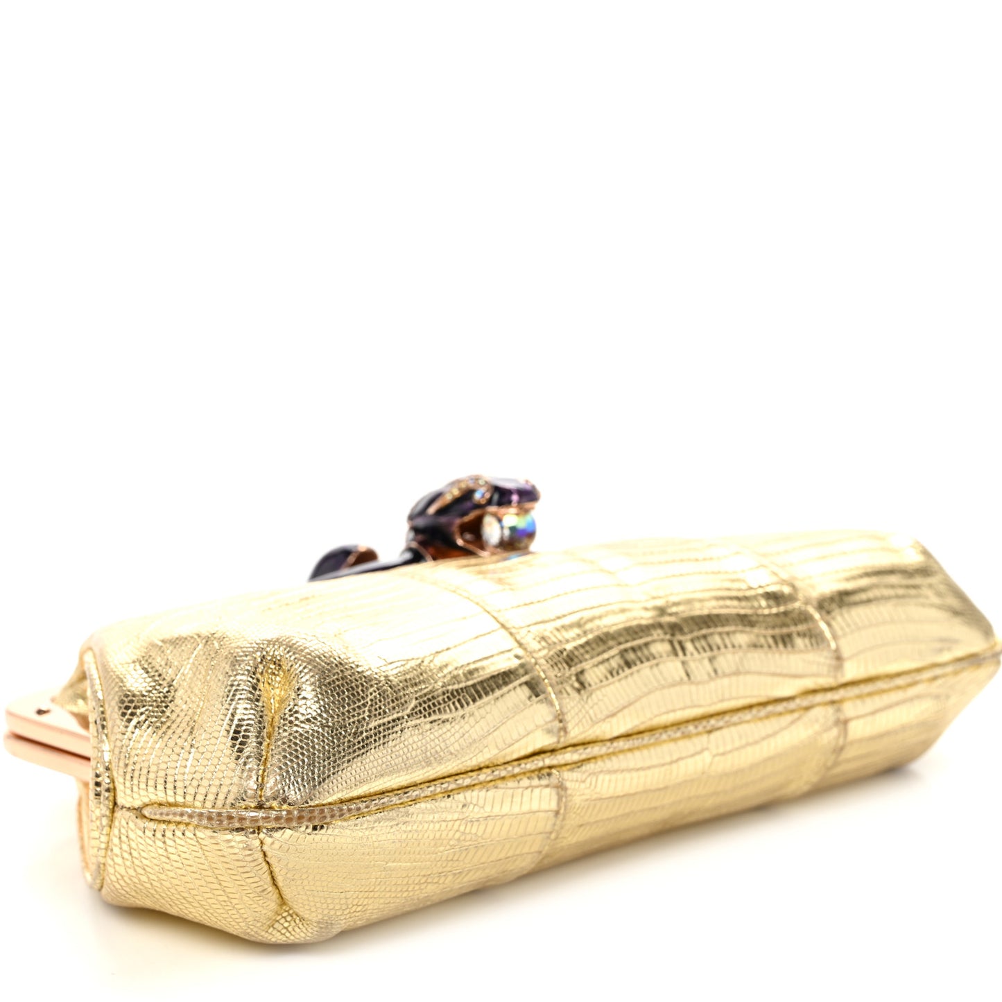Metallic Lizard Jeweled Snake Evening Bag Gold