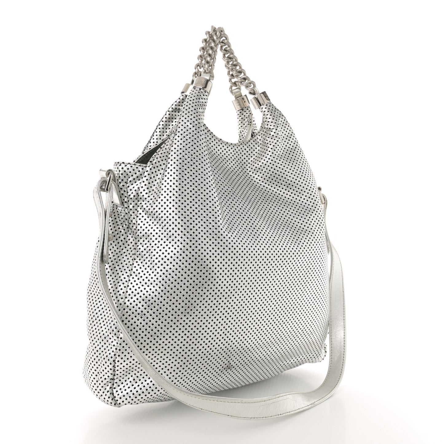 Metallic Glazed Calfskin Perforated Medium Rodeo Drive Tote Silver