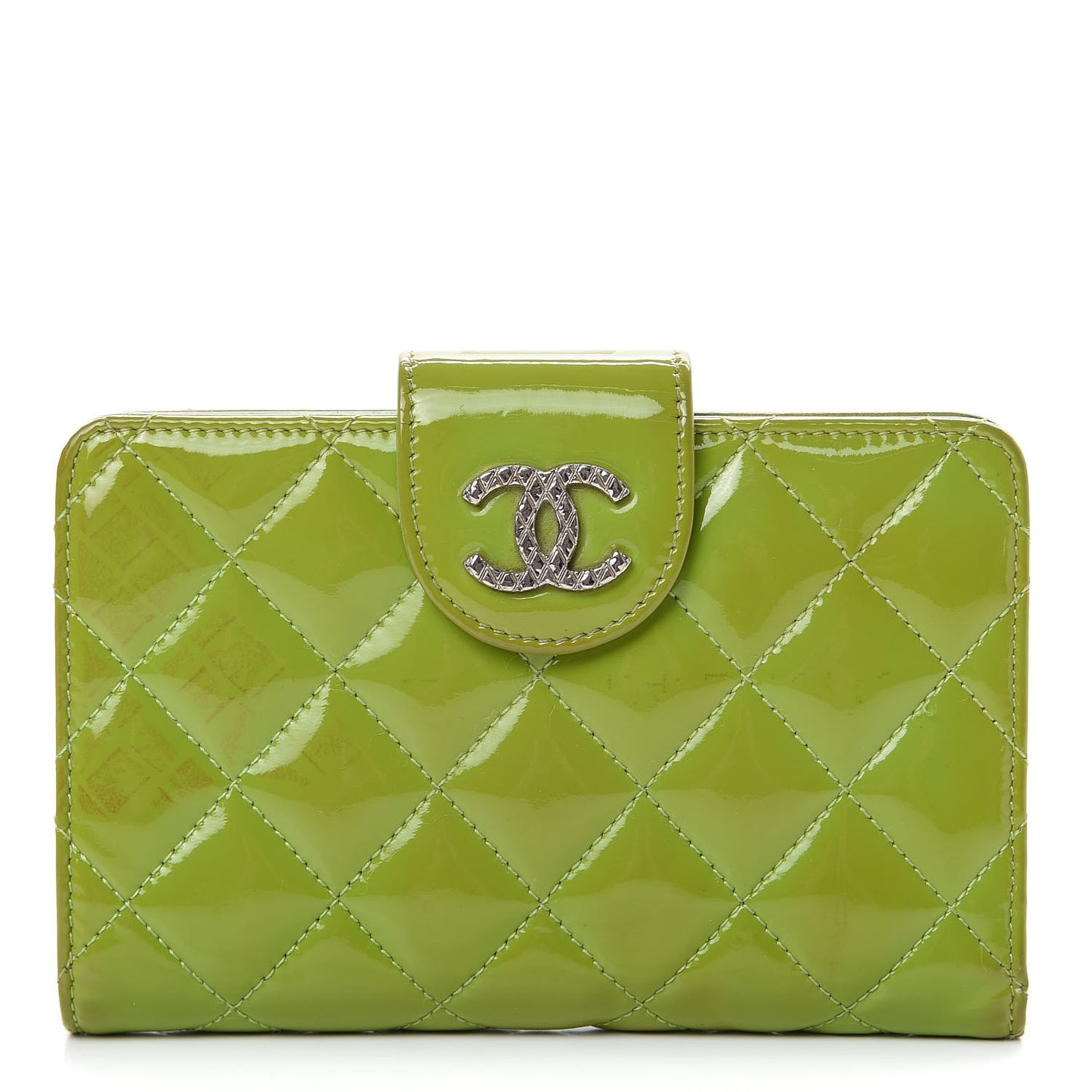 Patent Quilted Brilliant Zipped Pocket Wallet Green