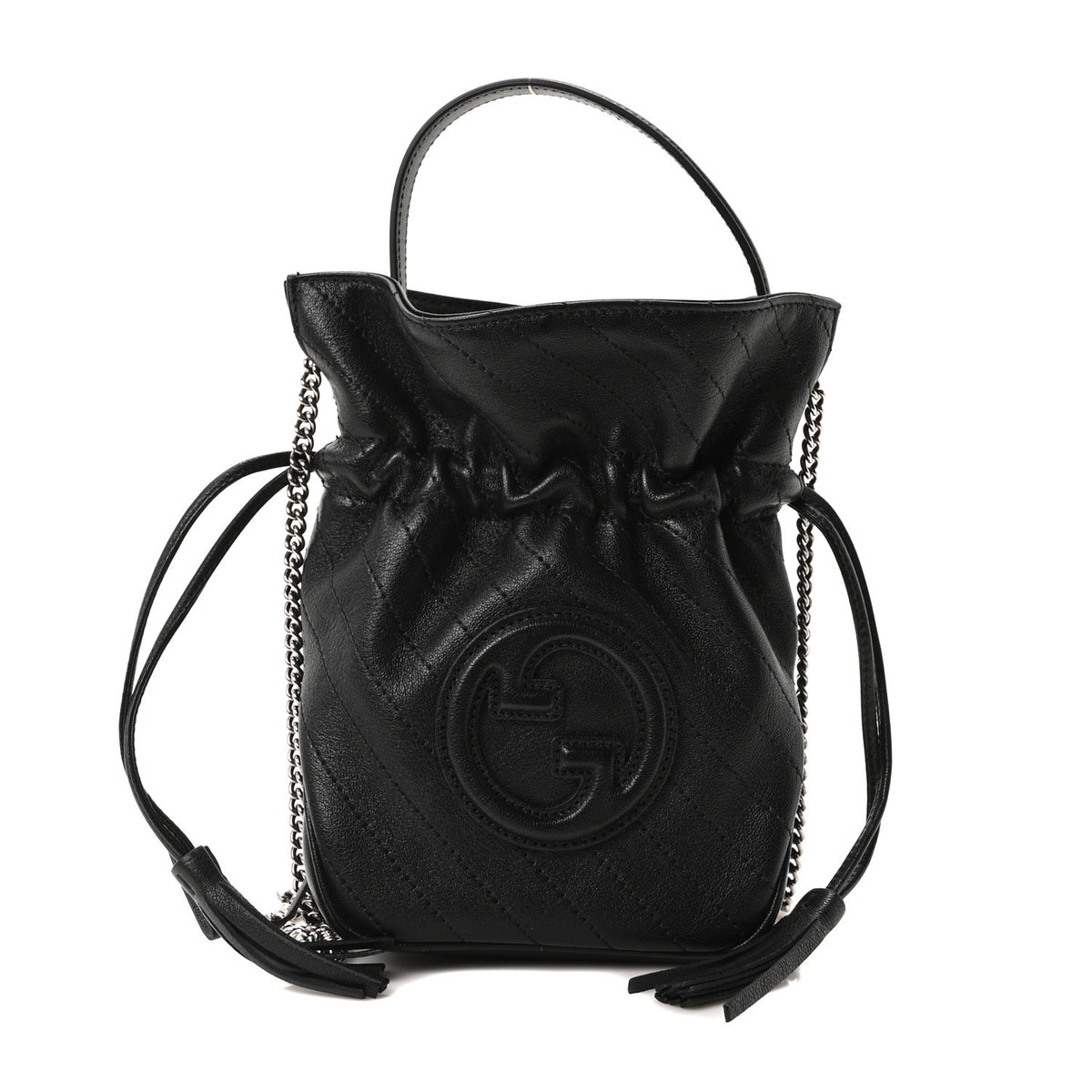 Gucci Sakai Be Green Calfskin Diagonal Stitched Mini Blondie Bucket Bag Black 1 of 10