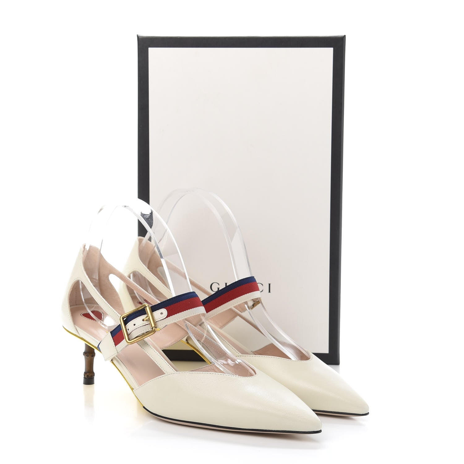 Gucci Malaga Kid Grosgrain Sylvie Web Bamboo Low Heel Pumps 40 White 9 of 9