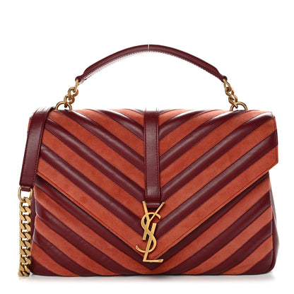 Saint Laurent Calfskin Suede Matelasse Chevron Large Monogram College Bag Burgundy 1 of 12