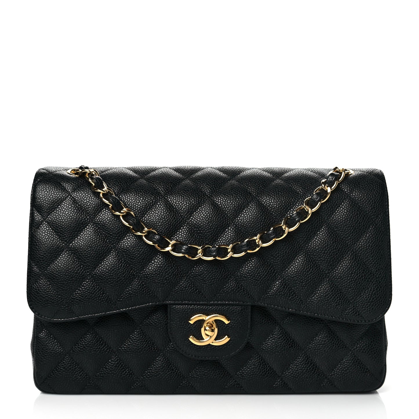 Caviar Quilted Jumbo Double Flap Black