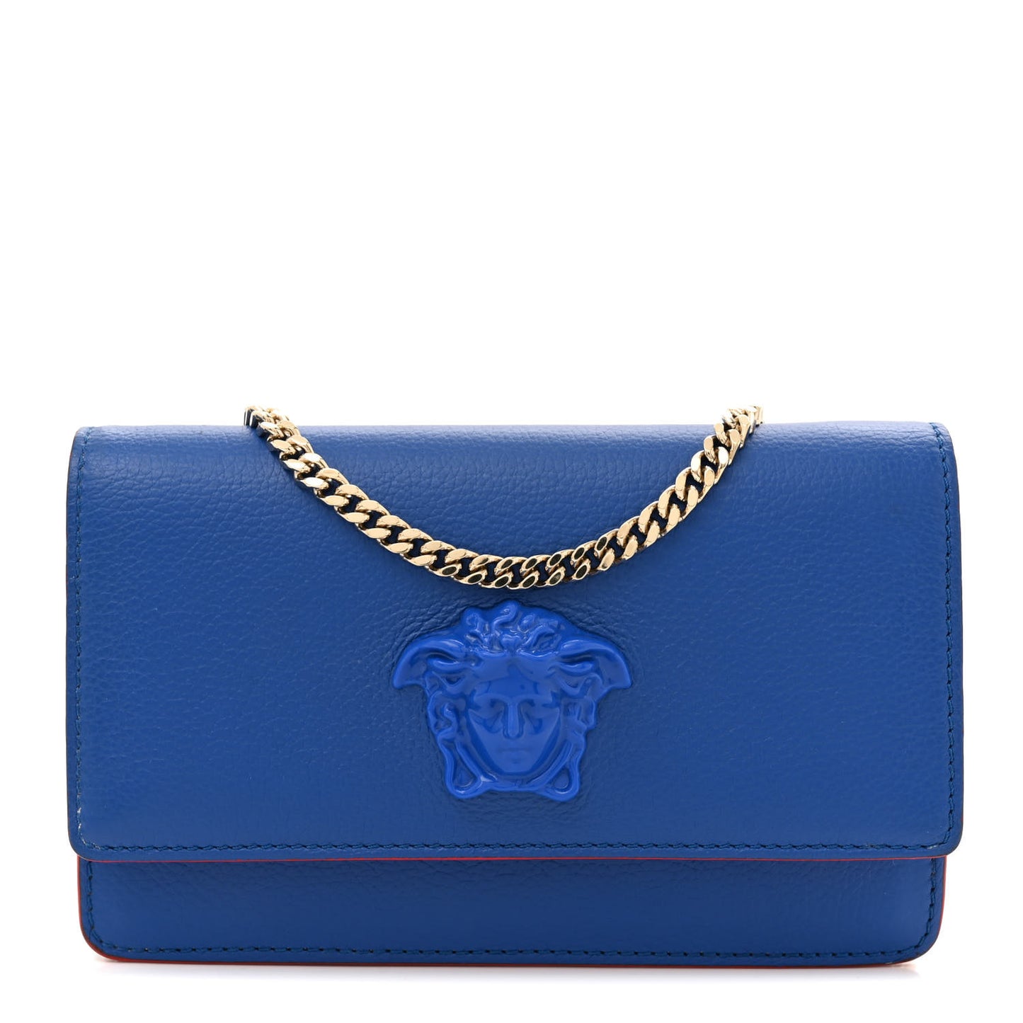 Grained Calfskin Palazzo Chain Evening Bag Blue