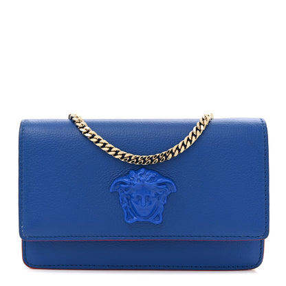 Versace Grained Calfskin Palazzo Chain Evening Bag Blue 1 of 14