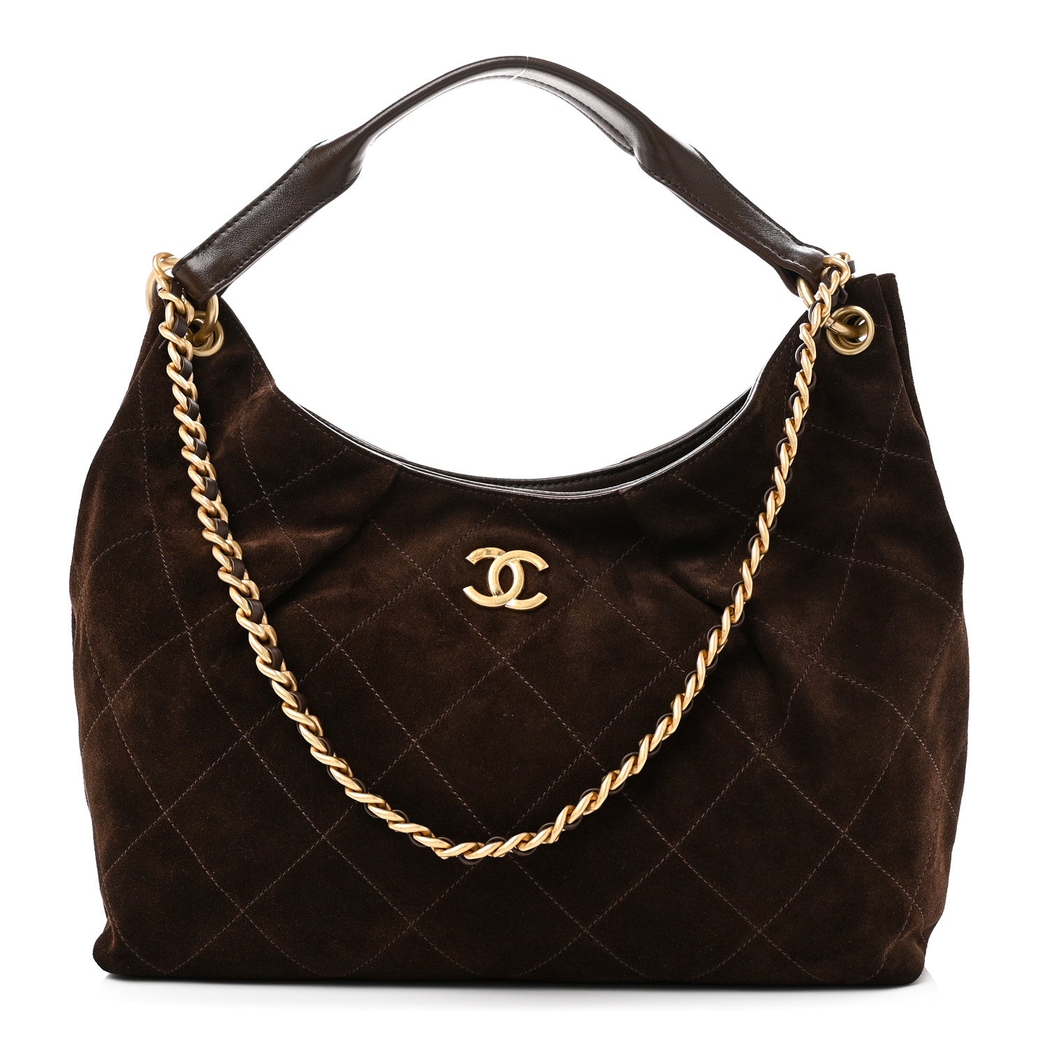 Chanel Suede Calfskin Lambskin Quilted Maxi Hobo Dark Brown 1 of 9
