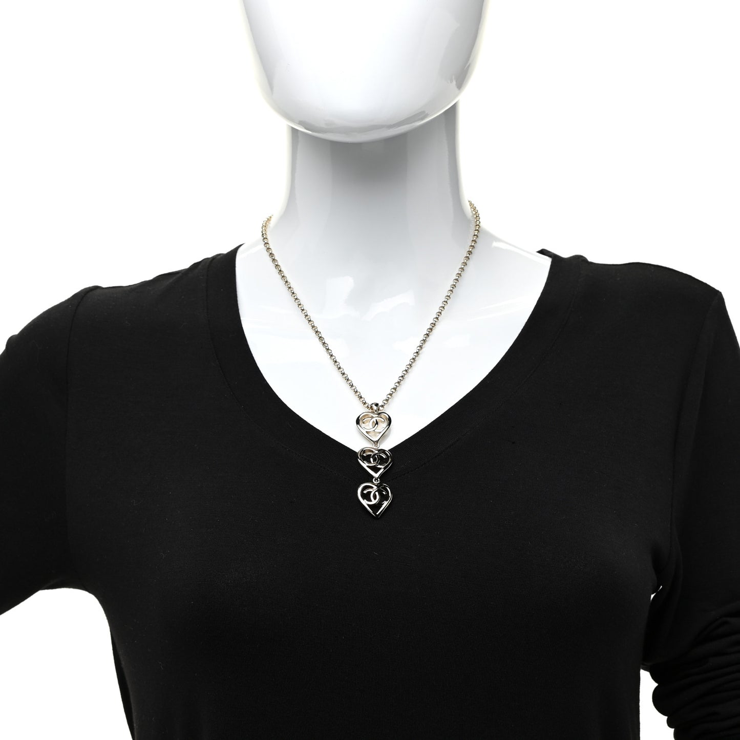 Metal CC Heart Coco In Love Drop Necklace Gold