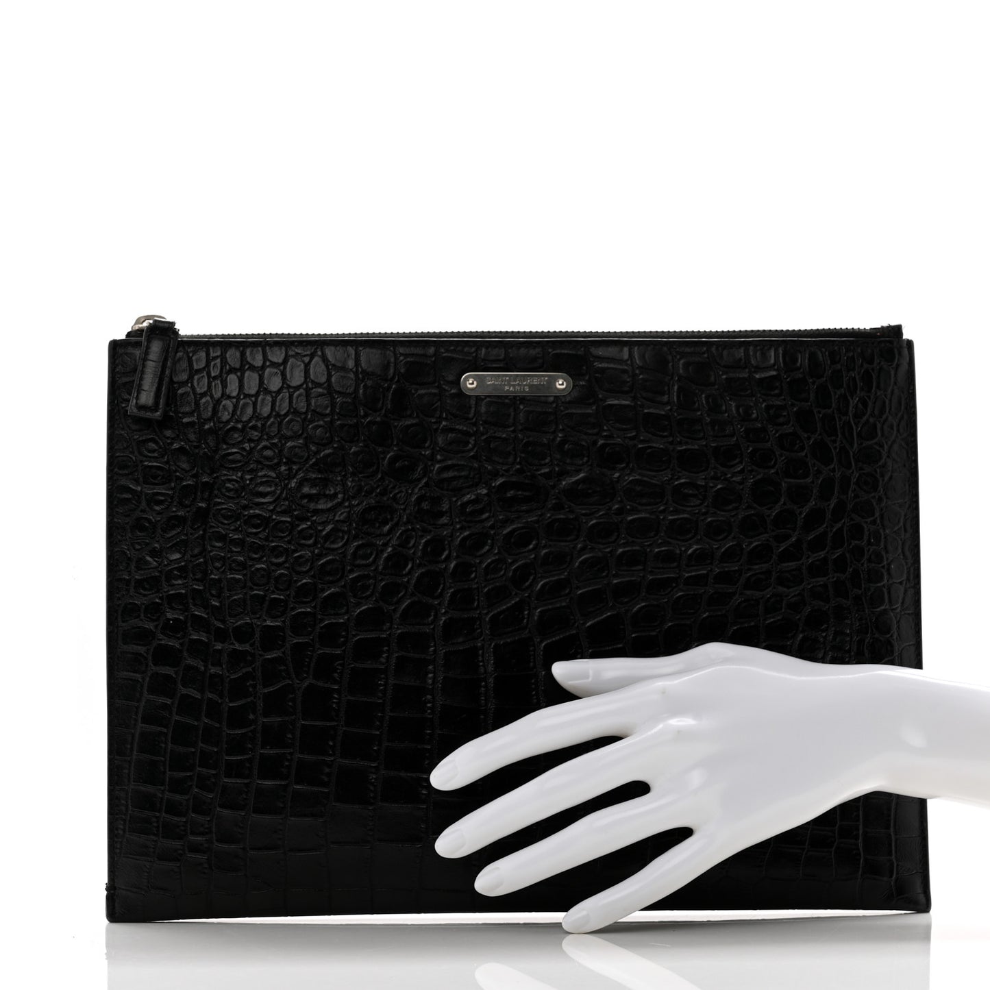 Calfskin Crocodile Embossed Document Holder Black