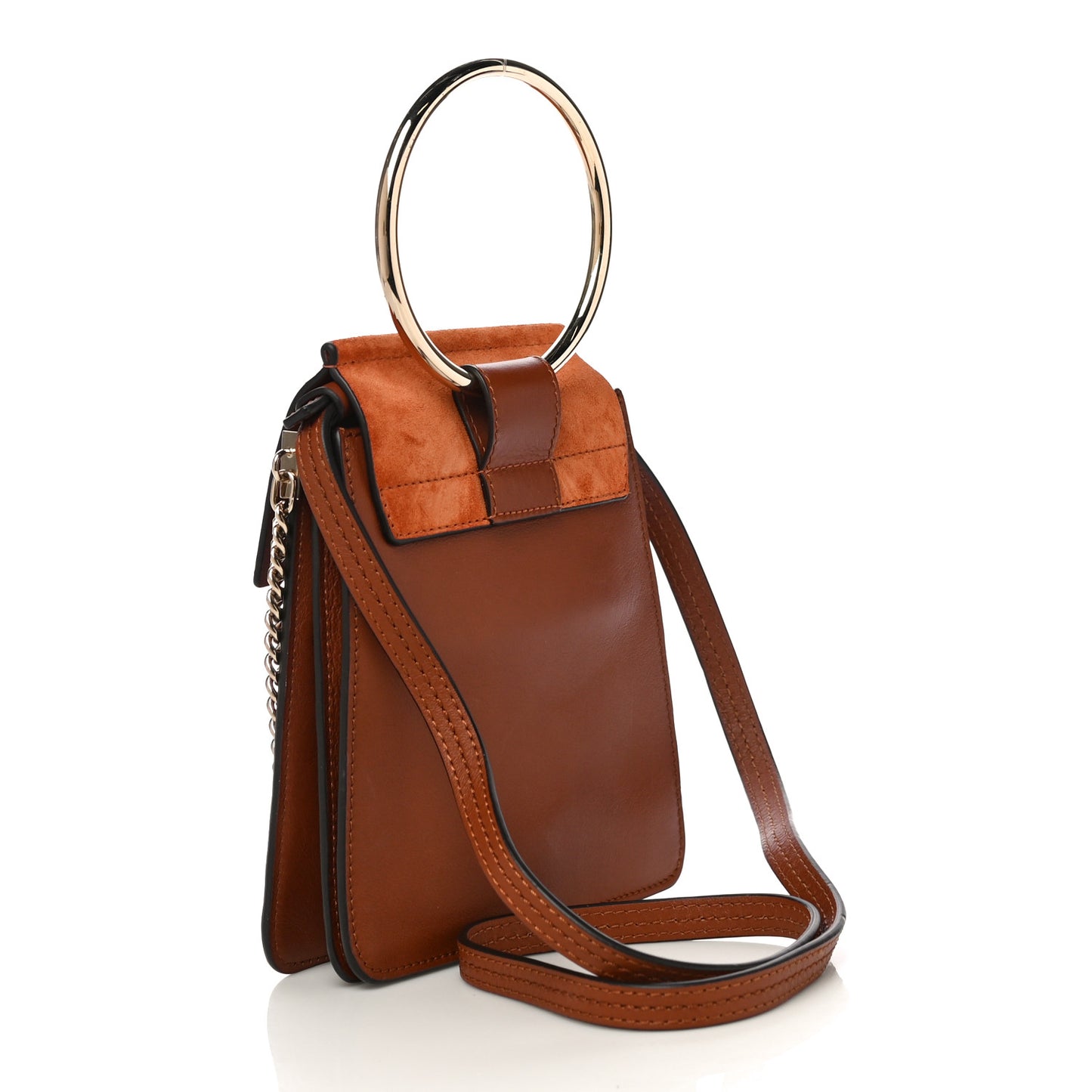 Suede Calfskin Mini Faye Bracelet Bag Tobacco