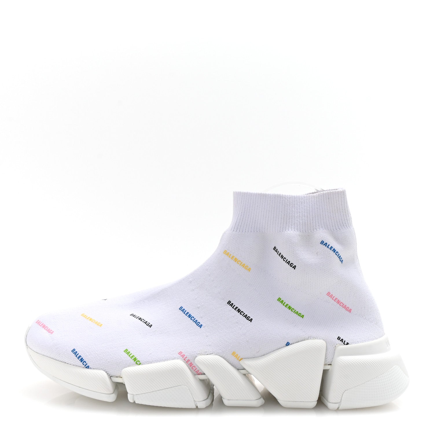Balenciaga Technical 3D Recycled Knit Allover Logo Womens Speed 2.0 Sneakers 39 White Multicolor 1 of 10