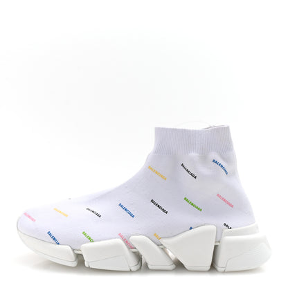Balenciaga Technical 3D Recycled Knit Allover Logo Womens Speed 2.0 Sneakers 39 White Multicolor 1 of 10