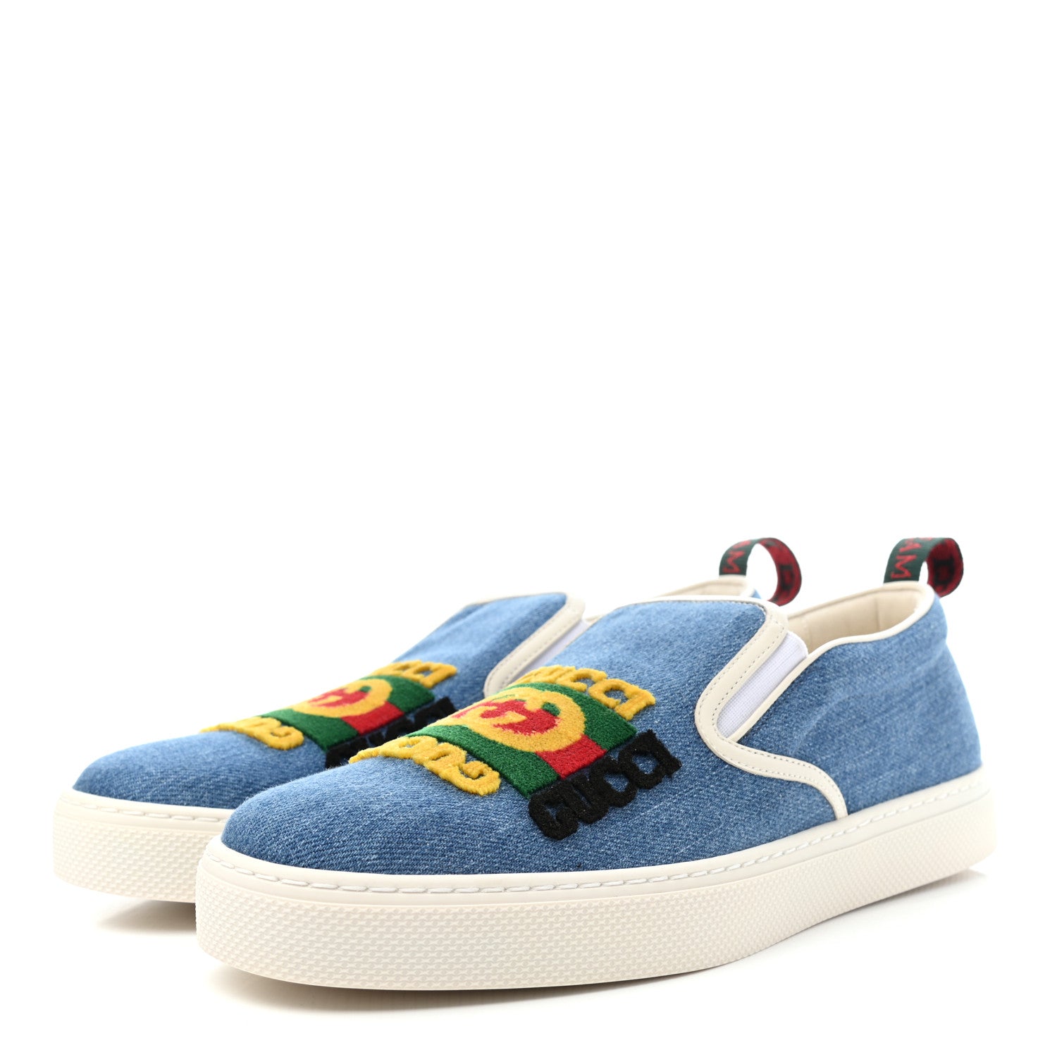 Gucci Kura Denim Logo Embroidered Mens Slip On Sneakers 8 Blue 3 of 4