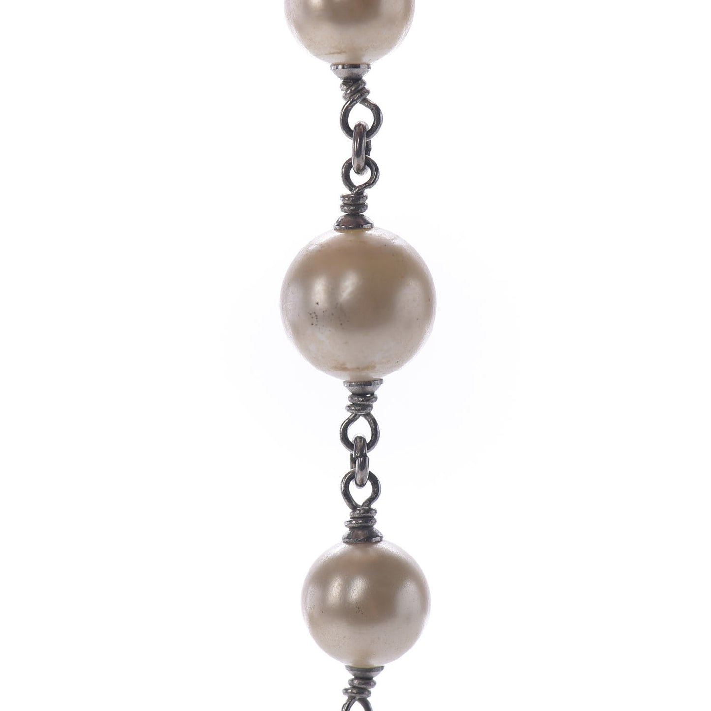 Crystal Pearl CC Long Necklace Silver
