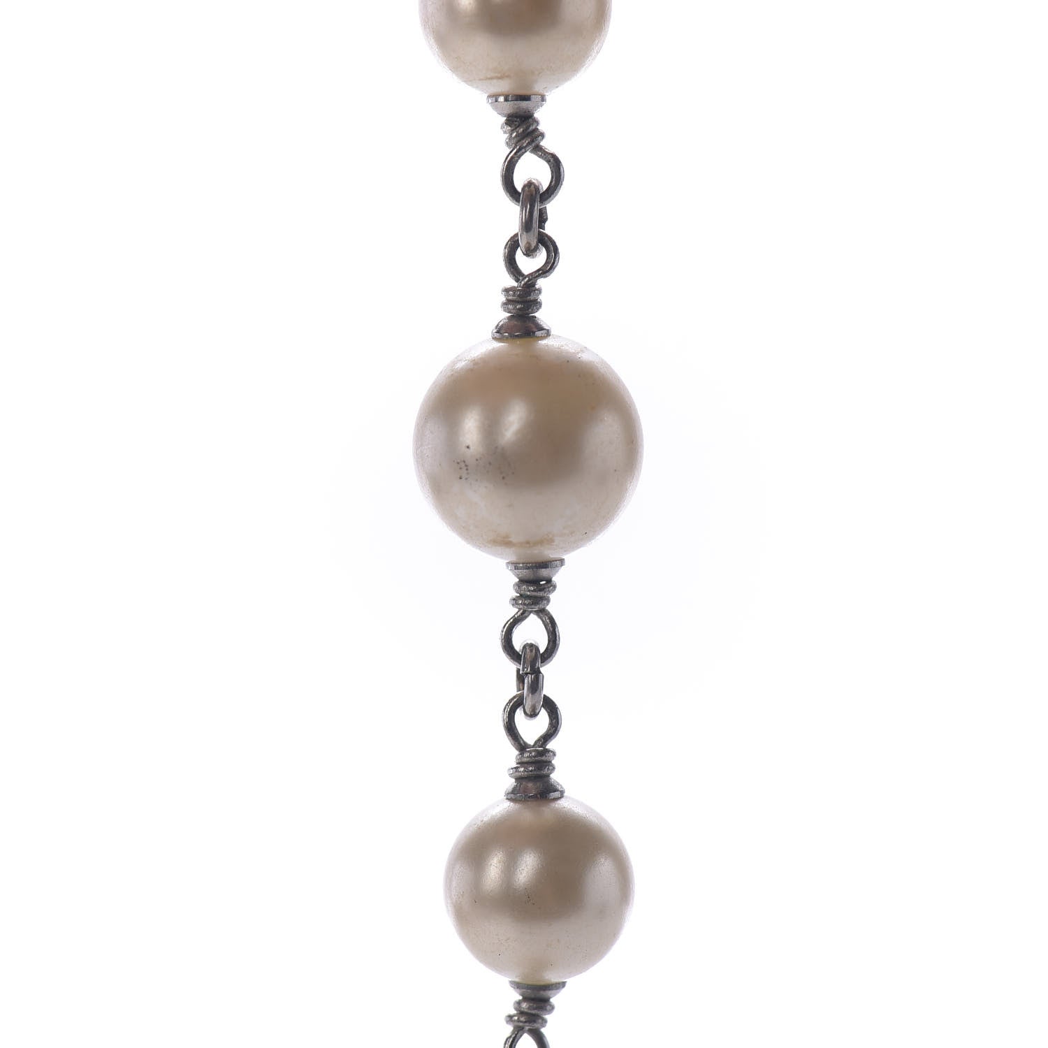 Chanel Crystal Pearl CC Long Necklace Silver 8 of 9