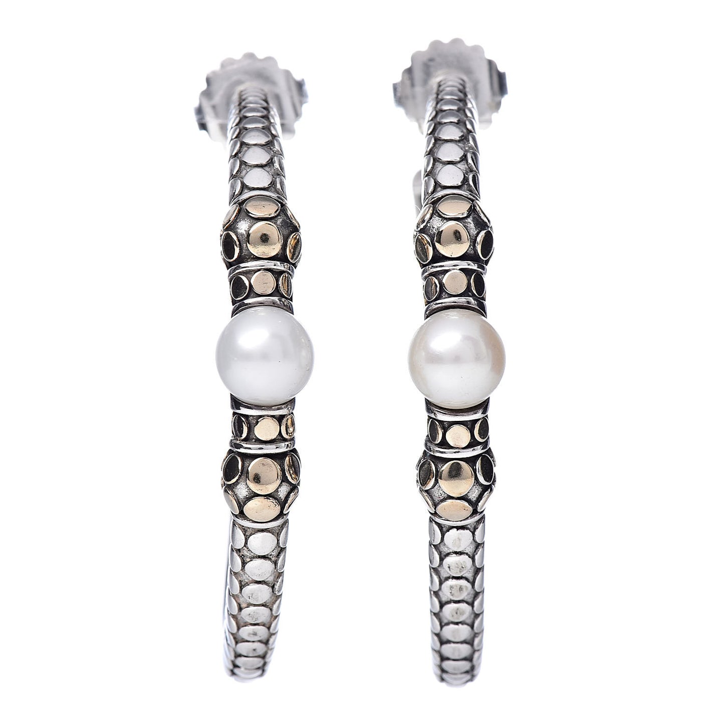 Sterling Silver 18K Yellow Gold Pearl Dots Hoop Earrings