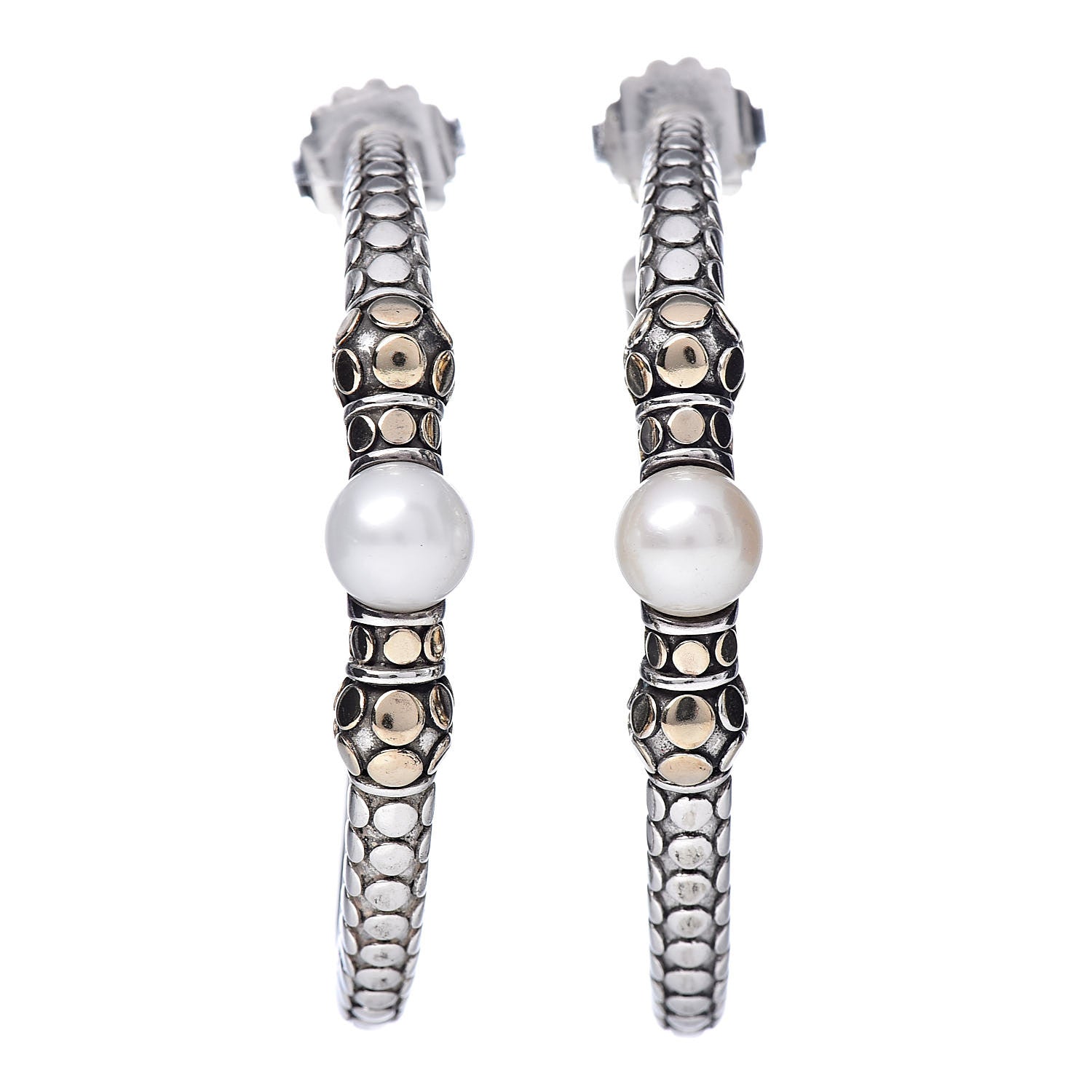 John Hardy Sterling Silver 18K Yellow Gold Pearl Dots Hoop Earrings 1 of 4
