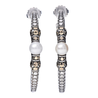 John Hardy Sterling Silver 18K Yellow Gold Pearl Dots Hoop Earrings 1 of 4