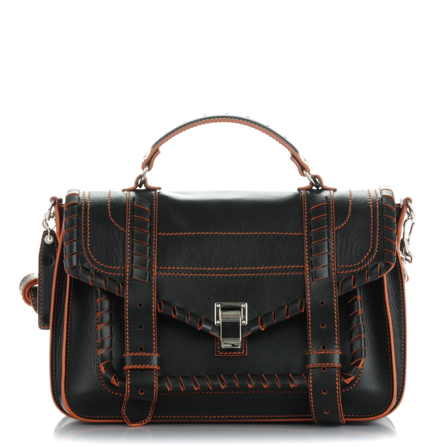 Proenza Schouler Calfskin Medium Whipstitch PS1 Satchel Black Orange 1 of 8