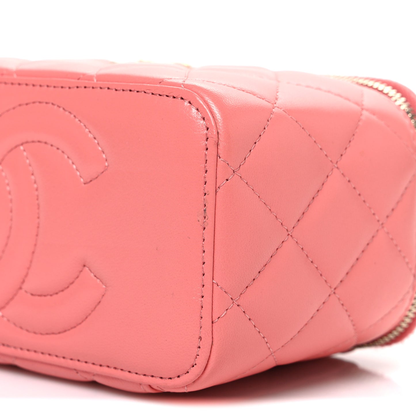 Lambskin Quilted Small Charming Top Handle Vanity Case With Chain Pink
