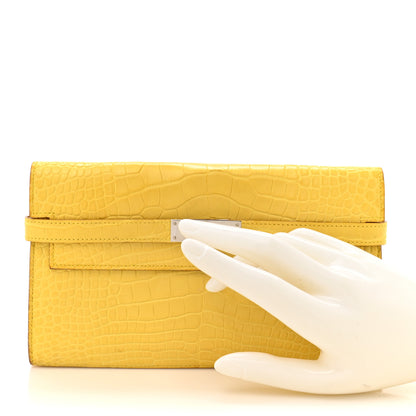 Hermes Matte Alligator Kelly Longue Wallet Mimosa 2 of 14