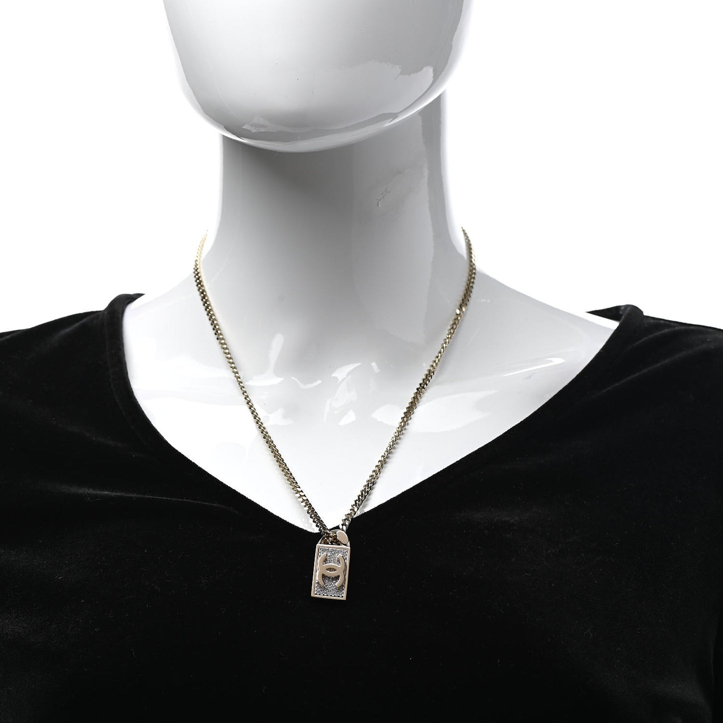 Crystal Dog Tag Charm Necklace Gold