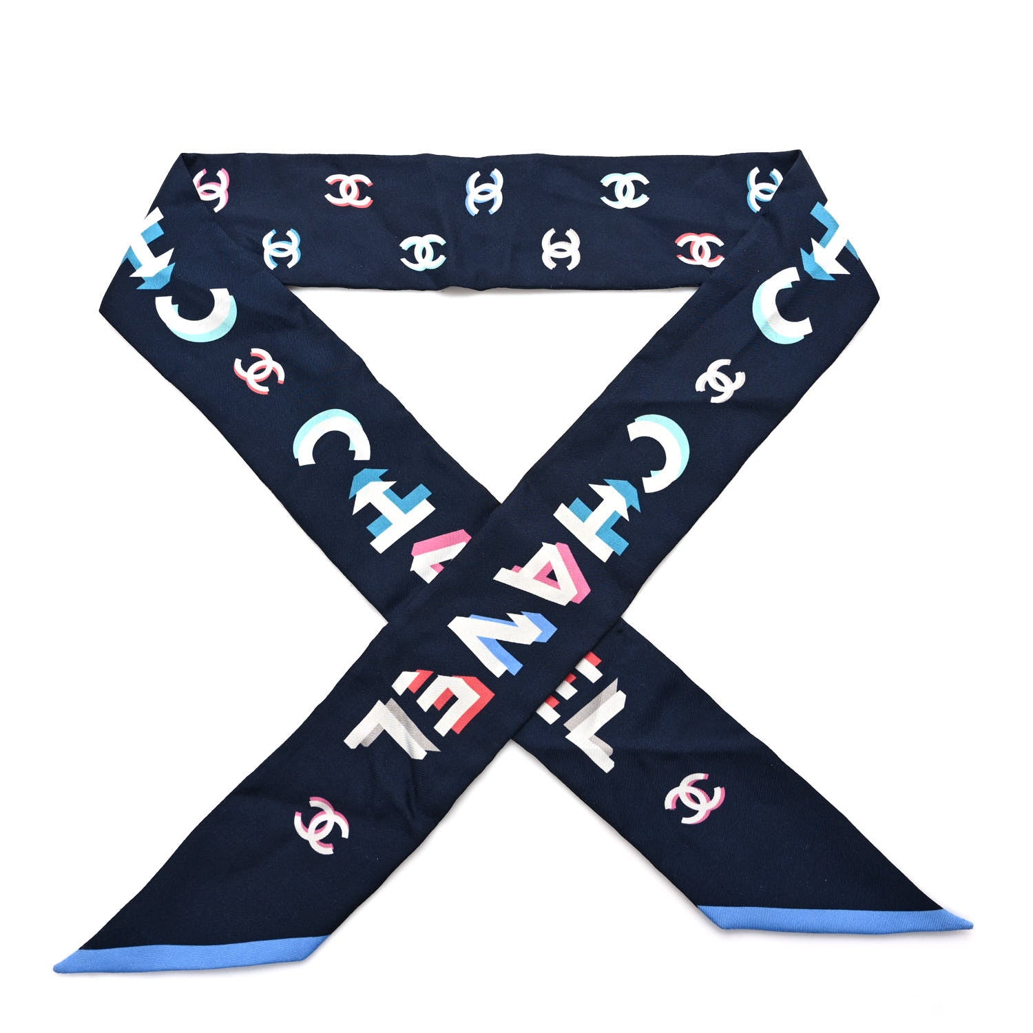 Chanel Silk CC Bandeau Scarf Navy Blue Multicolor 1 of 4