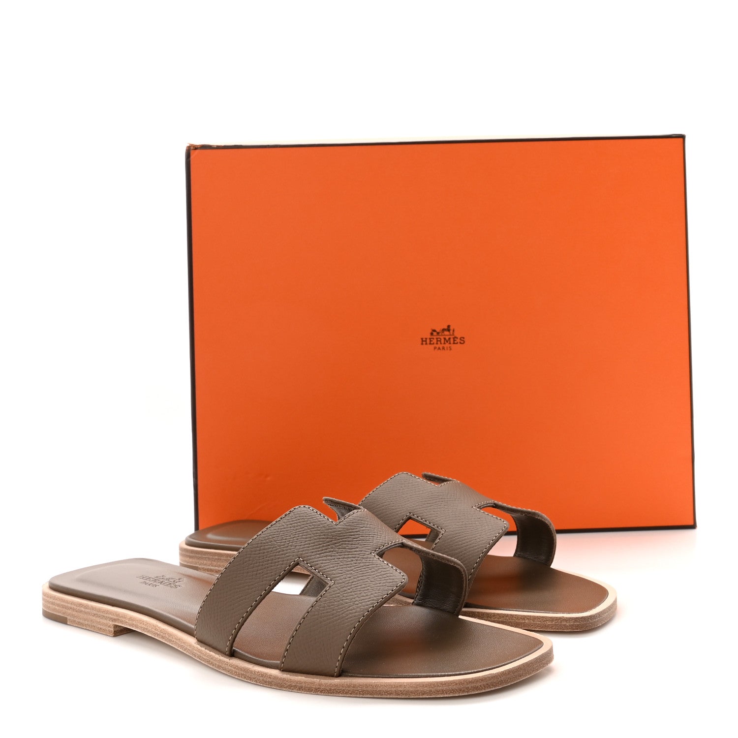 Hermes Epsom Oran Sandals 38.5 Etoupe 10 of 10