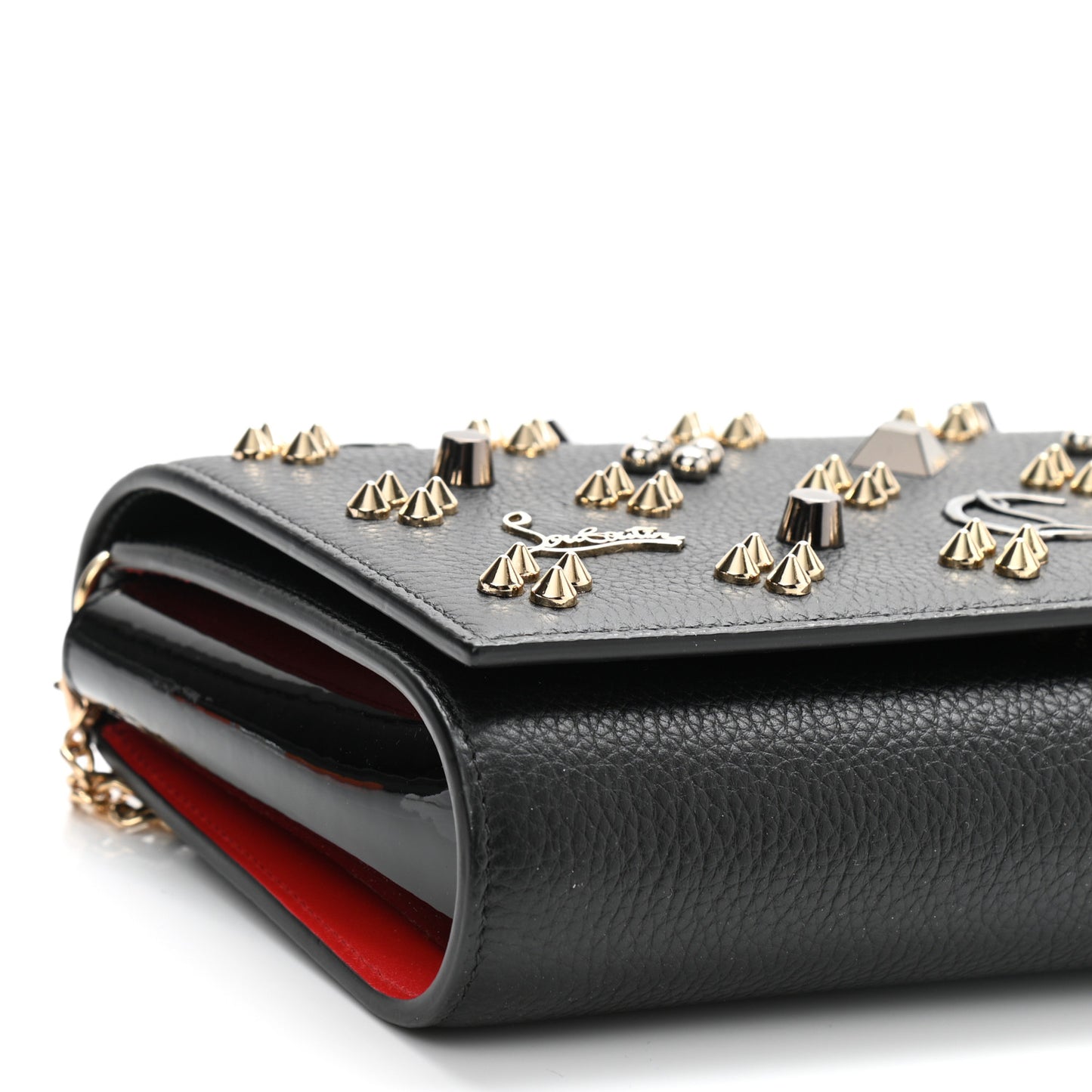 Grained Calfskin Spikes Loubinthesky Paloma Wallet On Chain Black Multimetal