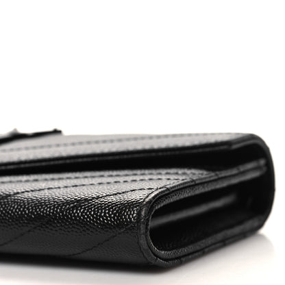 Saint Laurent Grain De Poudre Matelasse Chevron Monogram Flap Wallet Black 9 of 11