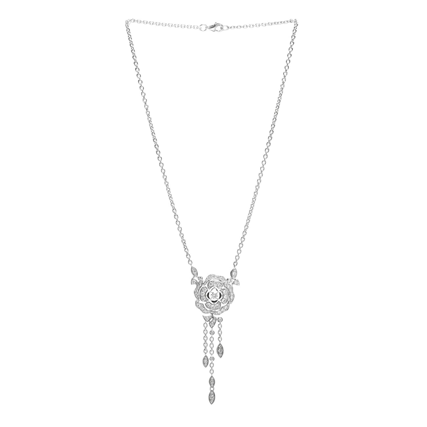 18K White Gold Diamond Bouton de Camelia Transformable Pendant Necklace