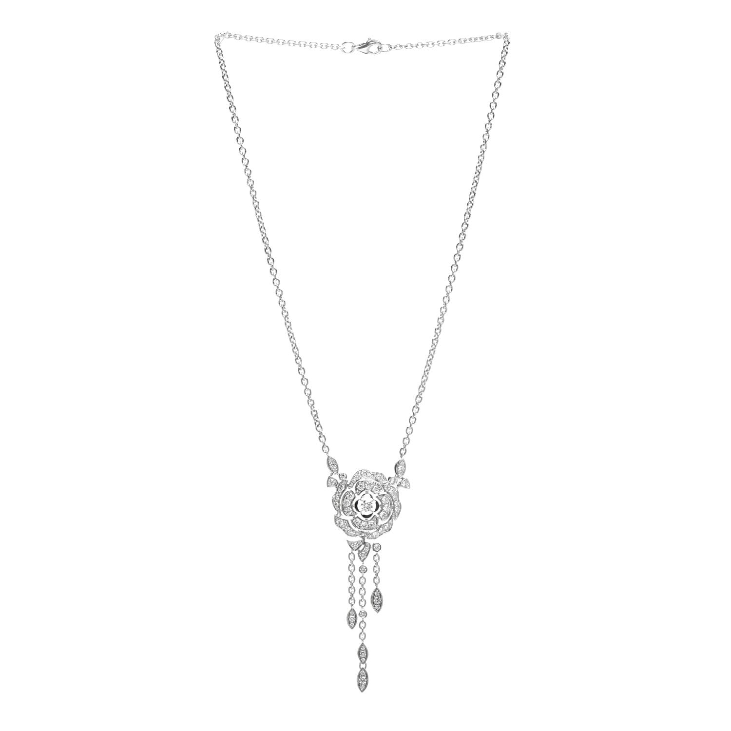 Chanel 18K White Gold Diamond Bouton de Camelia Transformable Pendant Necklace 3 of 5