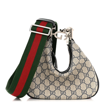 Gucci GG Supreme Monogram Textured Calfskin Web Small Attache Shoulder Bag Beige Blue 1 of 11