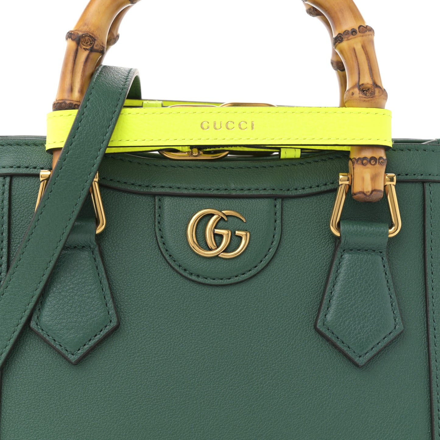 Wonka Grain Calfskin Mini Diana Tote Bag Green Yellow Fluo