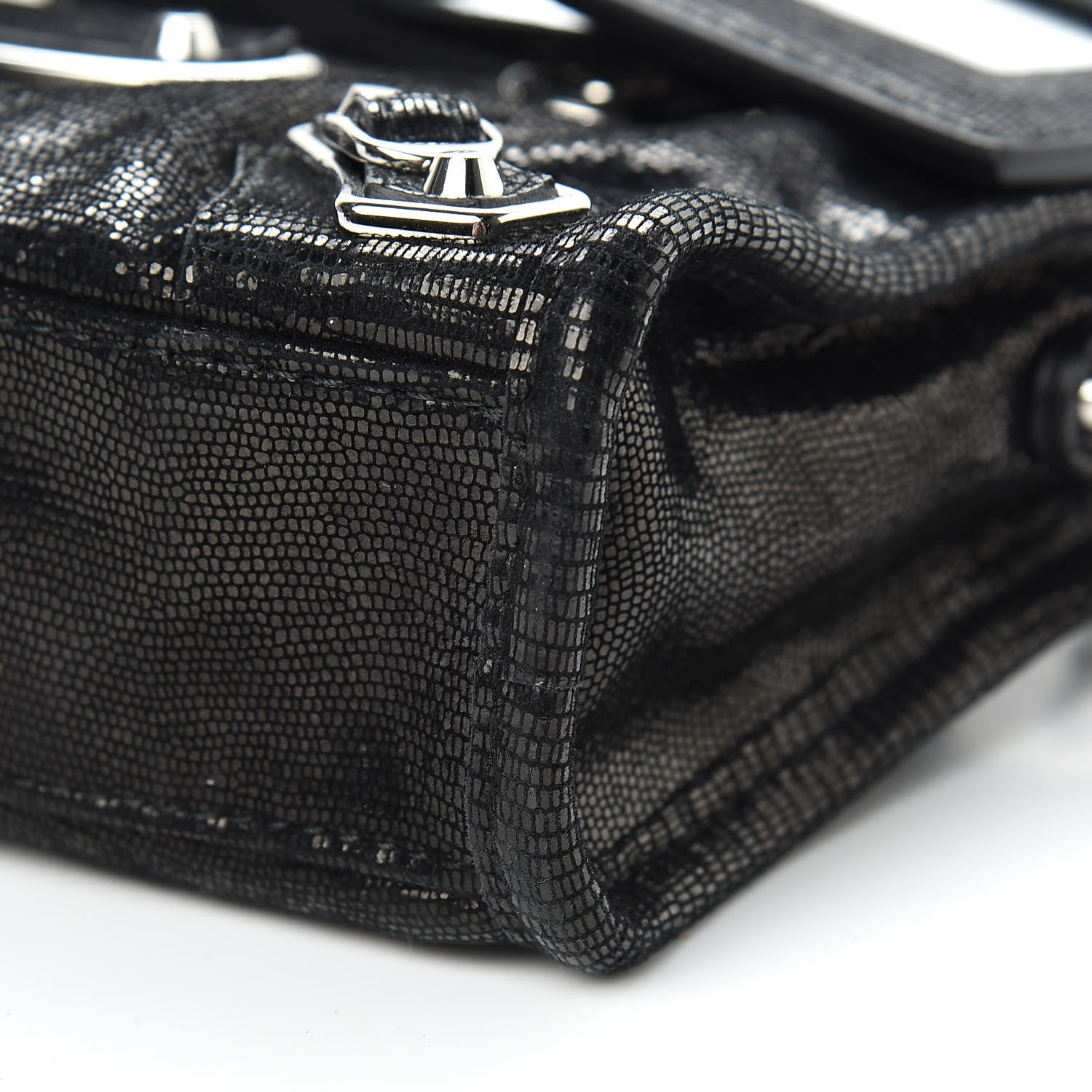 Balenciaga Lizard Embossed Agneau Silver Metallic Edge Hardware Nano City Black 10 of 10