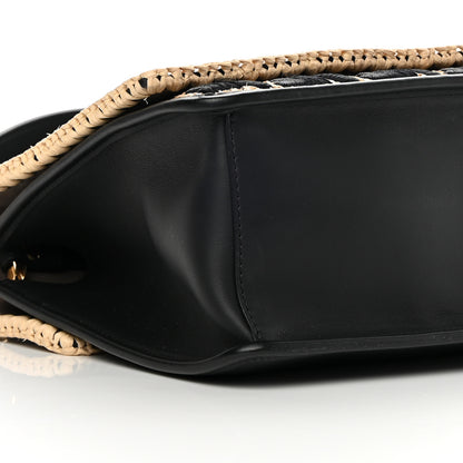 Fendi Vitello Century Raffia Snakeskin F is Fendi FF Woven Embroidered Kan I Shoulder Bag Black Natural 9 of 14