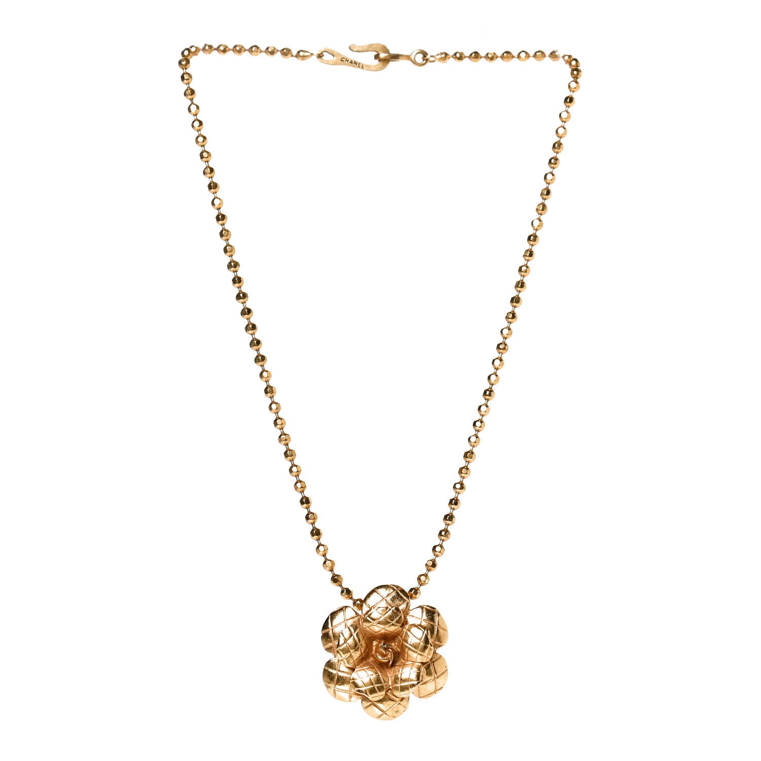 Chanel Quilted Camellia Necklace Gold 3 of 4
