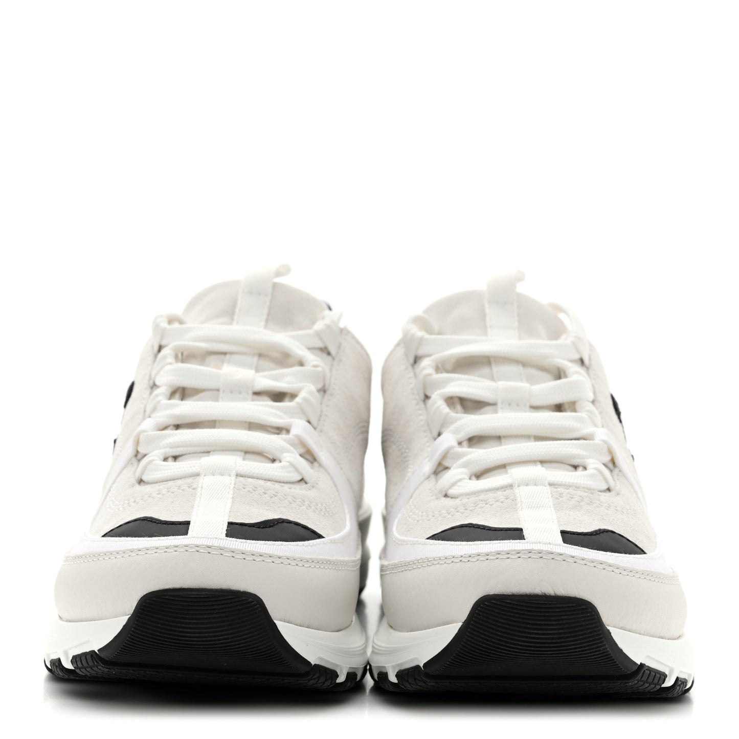 Suede Calfskin Grosgrain Womens CC Sneakers 39.5 White Black